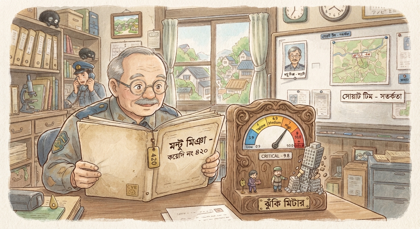 A prisoner escaping jail — illustrating the CVE and CVSS analogy