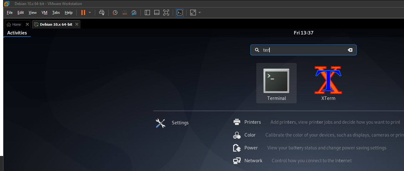 Opening Terminal from Activities in Debian 10