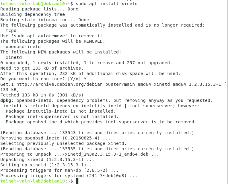 Installing xinetd on Debian 10