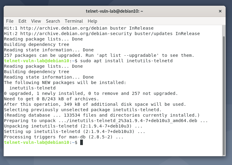 Installing inetutils-telnetd package