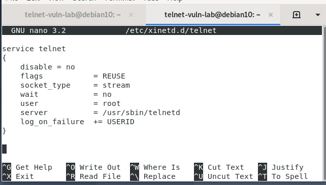 xinetd telnet configuration contents