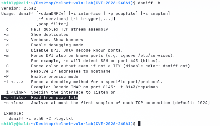dsniff help options in terminal