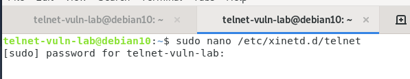 Opening nano editor for xinetd telnet config