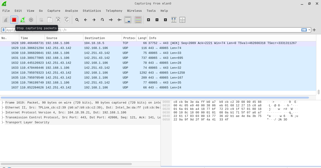 Stopping Wireshark capture