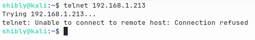 Attempting Telnet connection from Kali