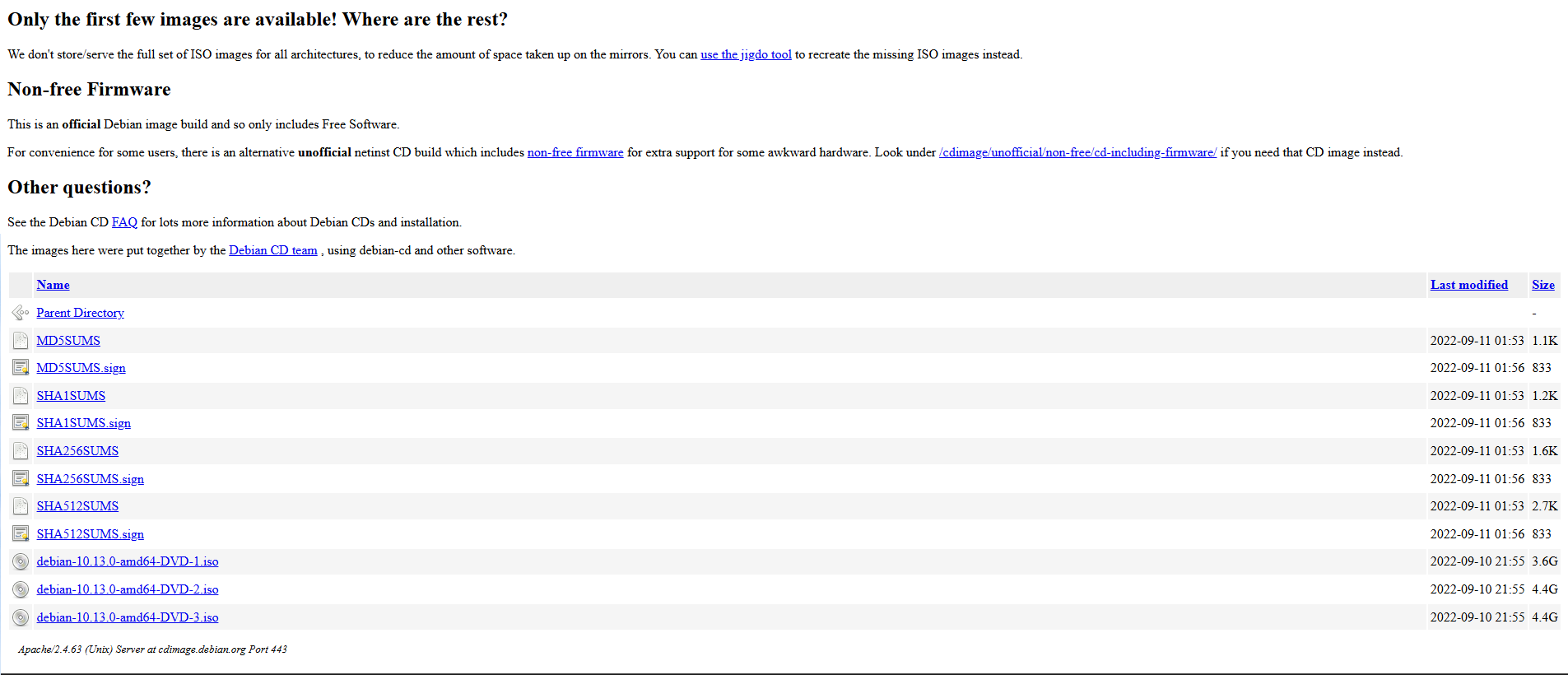 Debian ISO download page