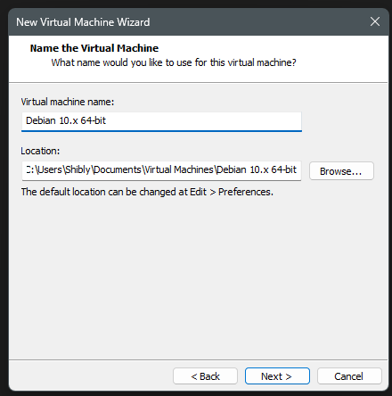 VM name and location