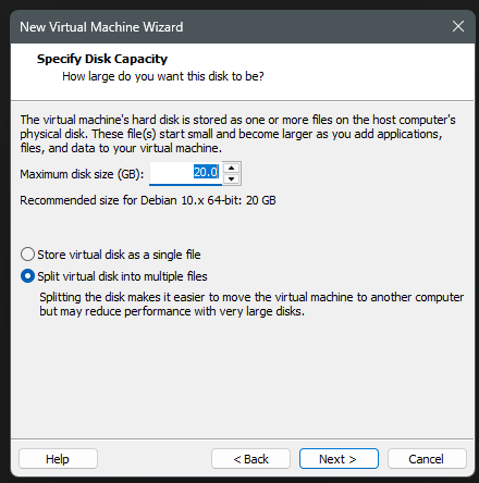 Disk size setting