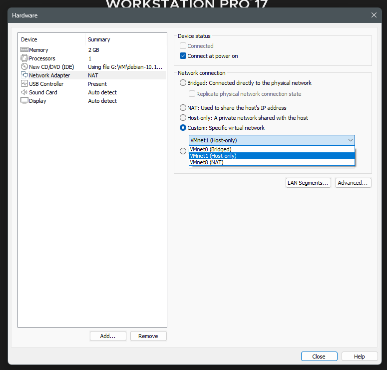 Network adapter settings