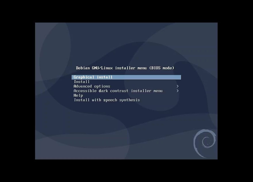 Debian Graphical Install menu